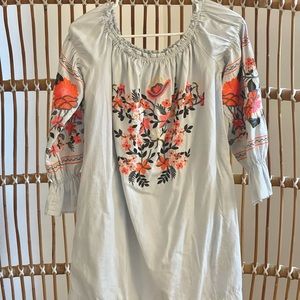 Free People blue shift dress with embroidery